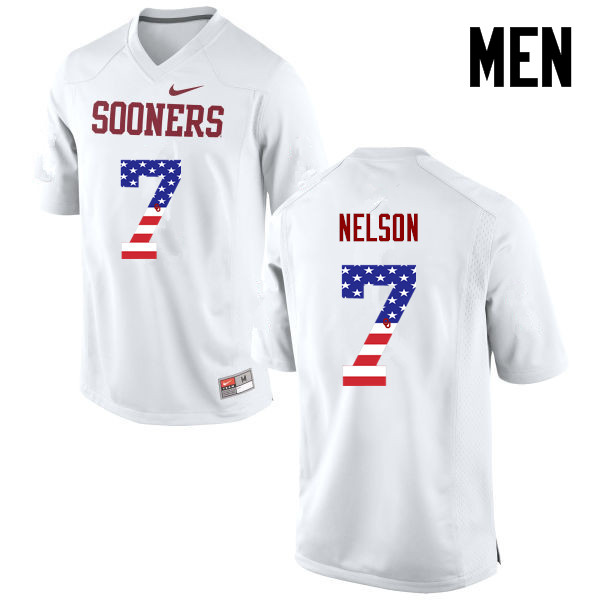 Men Oklahoma Sooners #7 Corey Nelson College Football USA Flag Fashion Jerseys-White - Click Image to Close